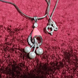 925 Sterling Silver Opal & Pearl Pendant Set with White Gold Plated Chain