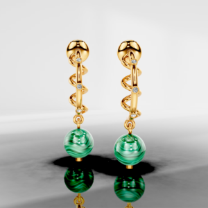 925 Sterling Silver Malachite beeds & zirconia diamond Earing with Yellow Gold Plated